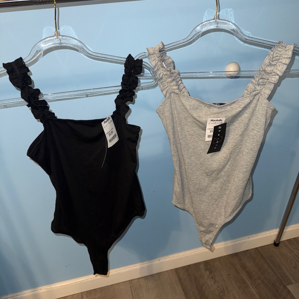 Marshalls Ruffled Strap Bodysuit - Black and Gray